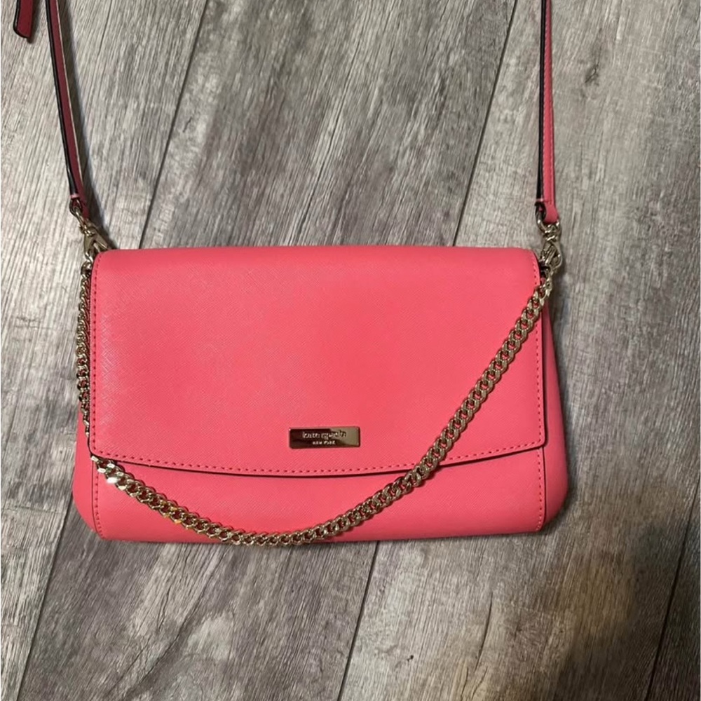 kate spade Coral Pink Saffiano Leather Crossbody with Gold Chain